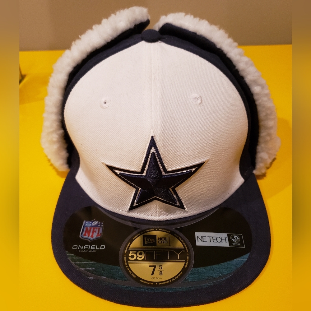 Rare! New Era Dallas Cowboys On Field Hat Cap Dog Ears Mens Size 7 5/8 Blue NFL
